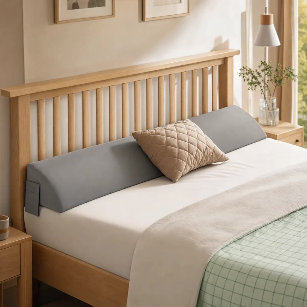SnapGap Wedge Pillow installed between headboard and mattress in a styled bedroom